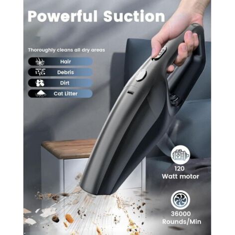 Aspirateur a Main, Mini Aspirateur Voiture Puissant sans Fil avec Batterie Rechargeable, Aspirateur De Table avec HEPA, Accessoires Interieur Kit Nettoyage Voiture pour Homme Femme (1/3)