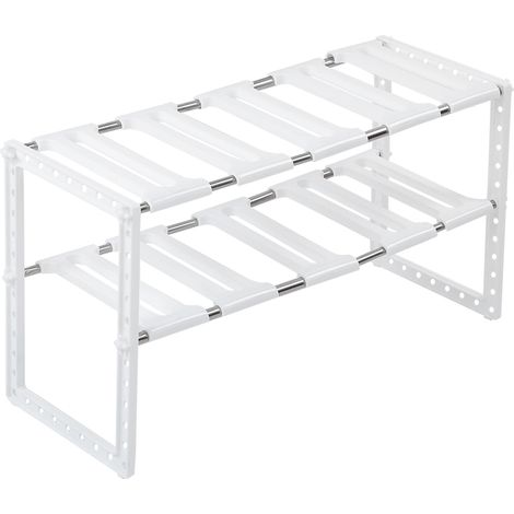 Étagère sous évier à 2 niveaux en acier inoxydable blanc, étagères de rangement réglables pour cuisine (1/5)