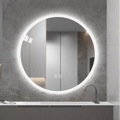 CHICFURN Specchio LED rotondo 80 cm bagno argentato antiappannamento, 3 temperature, a parete (1/5)