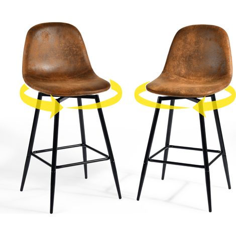 URBAN MEUBLE Lot de 2 tabourets de bar vintage pivotants en faux daim style industriel 67Hcm (1/5)