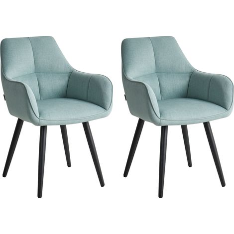 Conjunto de 2 sillas de comedor decorativas tapizadas con reposabrazos diseño moderno base de metal azul claro Tirano