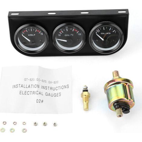 Kit de trois manomètres, manomètre de pression d'huile professionnel en alliage d'aluminium ABS 3 en 1 pour voitures 12V (1/5)