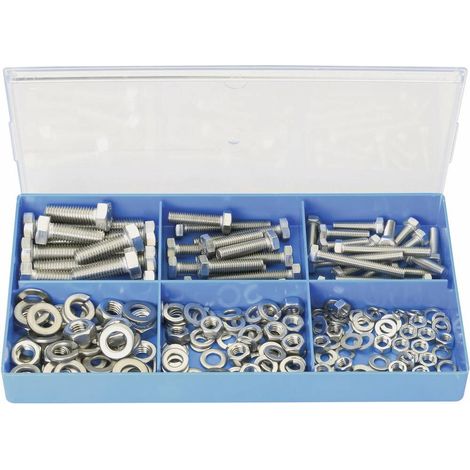 Assortiment de vis en inox 211 pièces – Rondelles plates et élastiques – Normes DIN 125/127/933/934 – Pour projets de construction - C50327 (1/2)