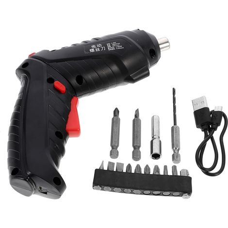Tournevis Rechargeable Compact Noir 1800mah LED et Câble USB  Poignée Ergonomique, Abs et Fer, 1 Set Inclus, pour Réparer Appareils et Jouets (1/5)