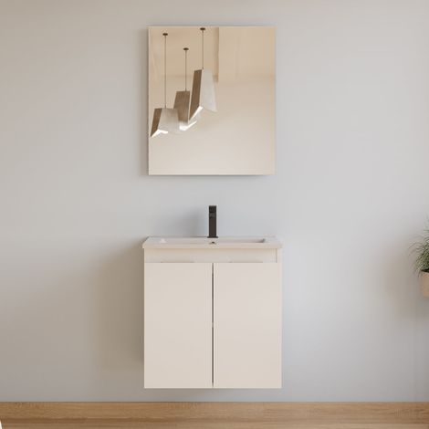 Meuble de salle de bain 60cm simple vasque - 2 portes - blanc mat - ROSIE