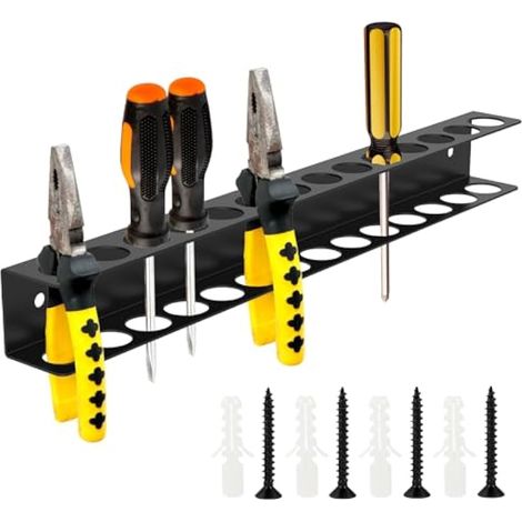 Support mural pour tournevis avec 14 trous, support de pince en métal, organisateur d'outils utilitaires et support de rangement pour garage, atelier, établi, chariot de coffre à outils (1/5)