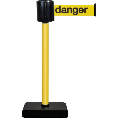 Poteau à sangle alu jaune "danger" 10m x 100mm sur socle mobile - 2801065 (1/4)
