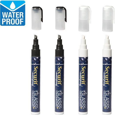 Feutre-craie Waterproof Blanc et noir lot de 2 - medium 2-6mm - Securit (1/2)