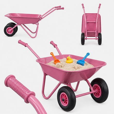 Relaxdays Children's Wheelbarrow, Non-Slip Handles, HWD: 43 x 74 x 36 cm, Metal, Plastic, Pink (1/5)