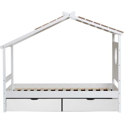 Letto capanna + 2 cassetti legno bianco  90x190cm