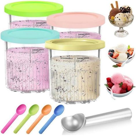 Bac À Crème Glacée - 680 ML - Compatible Ninja Creami NC501 NC500 - Sans BPA - 4 Pièces (1/5)