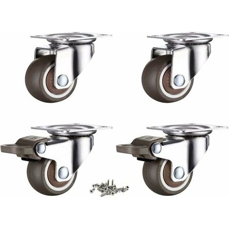 Juego de 4 ruedas para muebles de 38 mm con freno de tornillo y goma, aptas para palets (38 mm) (1/4)