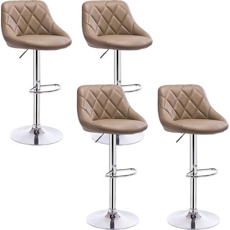WOLTU lot de 4 Tabouret de bar avec repose-pieds, hauteur réglable, en similicuir, siège bien rembourré, Kaki (1/4)