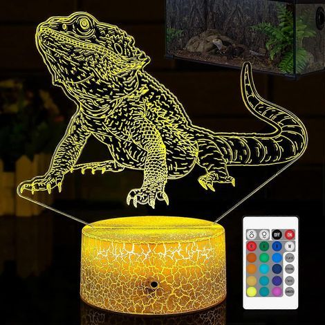 Veilleuse Dragon Barbu - 16 Couleurs LED Changeantes & Rechargeable USB - Décoration Éclairage pour Terrarium Dragon Barbu - Lampe à Illusion 3D Fantastique (1/5)
