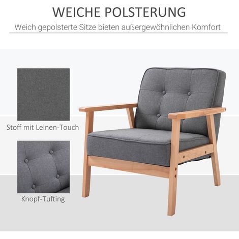 Fauteuil Lounge Relax Salon avec Pieds en Bois, Lecteur en Lin, Fauteuil Rembourré Gris pour Chambre (1/5)