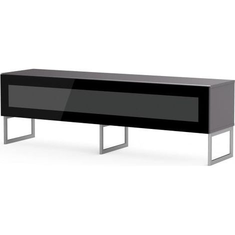 Meuble TV verre infrarouge noir et mélaminé gris Roma 160cm (1/5)
