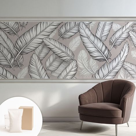 Papier peint intissé mural installation rapide du papier peint durable et résistante - Colle incluse gratuite Plumes subtiles 250x104 cm (1/5)