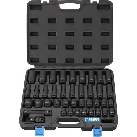 Juego de 40 llaves de impacto 1/2 cortas y largas 9-30 mm Fervi I340