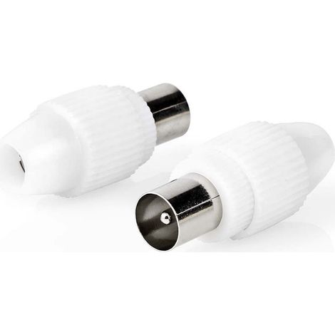 Connecteur iec coaxial droit male nickele 75 ohms vis diametre dentree du cable 70 mm metal pvc blanc 2 pieces boite (1/5)