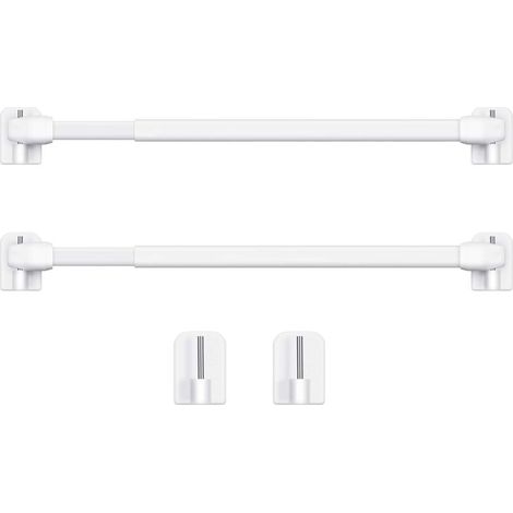 Barra de cortina de plástico ajustable, extensible para ventanas, armarios, barra de tensión, ganchos adhesivos, 40-60 cm (blanco, 2 unidades) (1/4)