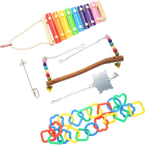 Juego de 5 juguetes para gallinas: puesto de frutas y verduras, columpio con espejo, decoración para gallinero, accesorio para mascotas. (1/5)