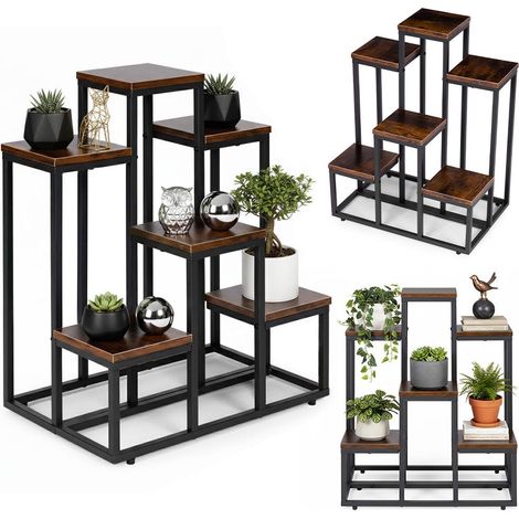 Soporte para plantas estilo loft de 6 estantes acero y aglomerado 234916715 (1/5)