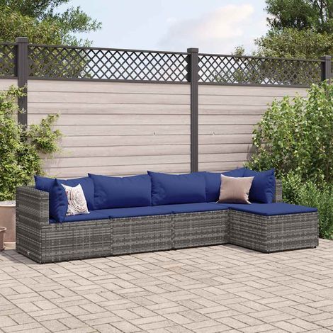 Set de muebles de jardín 5 pzas y cojines ratán sintético gris vidaXL