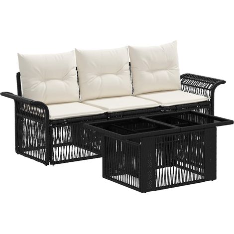 Conjunto de sofás de jardín 4 uds. Negro y Blanco Crema vidaXL (1/5)