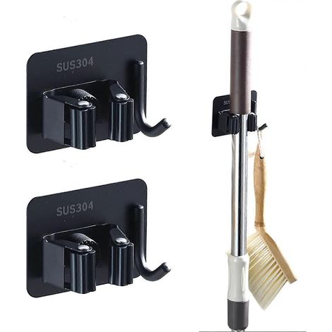 Lot de 2 supports pour balai et serpillière en acier inoxydable, support mural pour balai et serpillière (sans cadeau) (1/5)