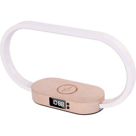 Lampe De Chevet - Chargeur Sans Fil 10 W - Horloge Digitale LCD - 3 Modes De Lumière - Réglage Tactile De L'intensité - Bois Et Blanc - 1 Pièce (1/5)