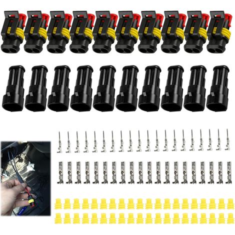 10 Kits 2 Broches Voiture Étanche Connecteur, Connecteur de Voiture à 12 V Basse Tension Raccord Électrique 2 Fils Étanche à la Poussière Isolé et Scellé de Câble Automobile pour Camion Moto (1/5)