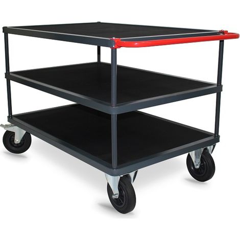 PROVOST - Desserte d'atelier ergonomique 3 plateaux bois avec revêtement caoutchouc strié noir