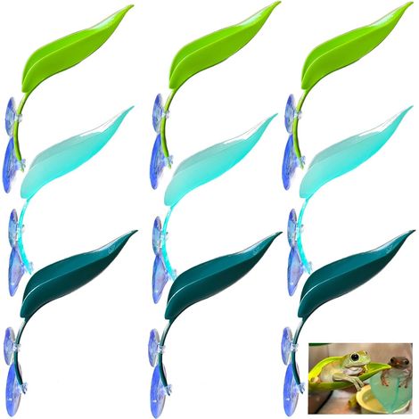 9-Pack Plastic Leaf Decor Decorations with Suction Cups, Reptile Basking Platform for Terrarium Frog Tank, Habitat Climbing Resting Area for Tree Frogs, African Dwarf Frogs, Toads, Turtles and Lizards (1/5)