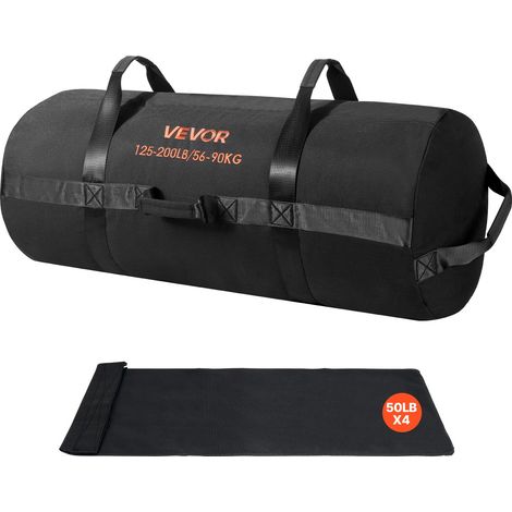 Sac de Sable Musculation Réglable 56-90 kg, Sac de Sport Fitness Vide Non Rempli, en Nylon et PU, avec Poignées Solides, Matériel d’Entraînement pour CrossFit Exercices à Domicile Gym, Noir (1/5)
