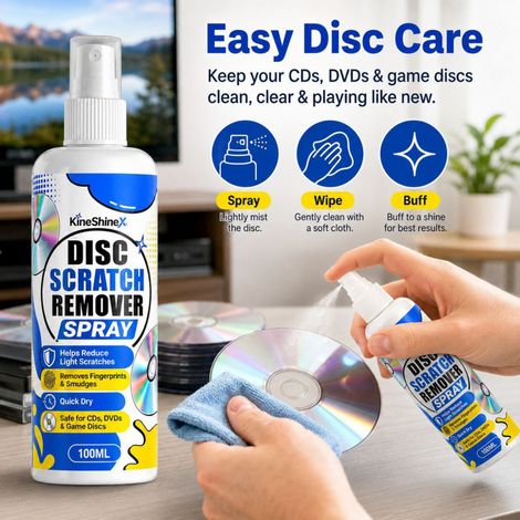 KineShineX Disc Scratch Repair Spray entfernt Flecken und Fingerabdrücke, trocknet schnell und stellt die klare Wiedergabe wieder her. (1/5)