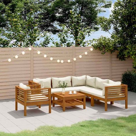 vidaXL Muebles de jardín 7 pzas cojines crema madera maciza de acacia (1/5)