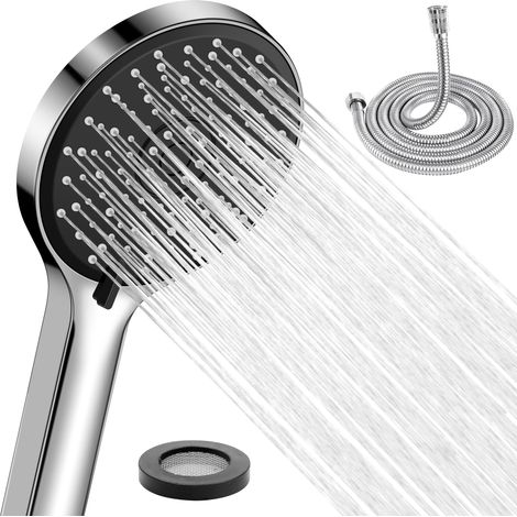 Soffione doccia, 5 modalità di getto, soffione doccia ad alta pressione con tubo flessibile, filtro di scarico, soffione doccia per bagno