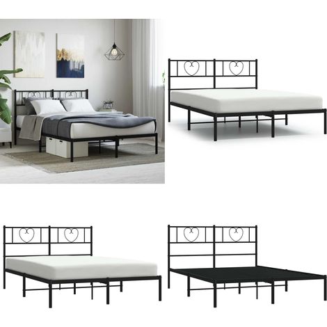 Bettgestell mit Kopfteil Metall Schwarz 160x200 cm - Metallbett - Kopfteil (1/5)