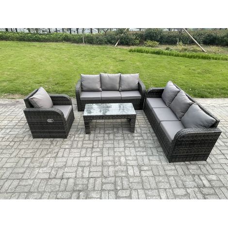 Fimous Patio Ensembles de meubles de jardin 7 places Ensemble de canapés en rotin avec Table basse rectangulaire Chaise inclinable (1/5)