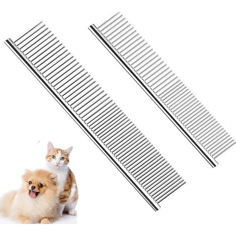 QAZQA Peignes pour chiens pour le toilettage, peigne pour chien en métal 2 packs avec dents arrondies, peigne pour chat en acier inoxydable pour enlever les enchevêtrements et les nœuds pour chiens et (1/5)