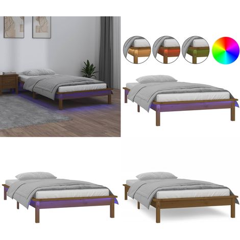 Cadre de lit à LED sans matelas 90x200 cm bois massif - Cadre De Lit - Lit Double - Meuble Chambre - Luminaire Led - Bois Massif - Home & Living (1/5)