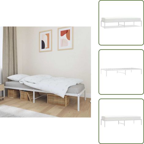 Bettgestell Metall Weiß 75x190 cm - Metallbett - Weißes Bettgestell - Doppelbett Gestell - Schlafzimmer Möbel - Boxspring Rahmen
