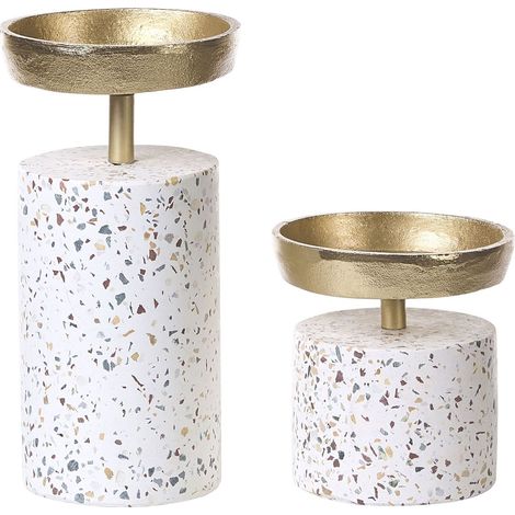 Set of 2 Candle Holders KAENGAN Stone 13/24 cm Gold