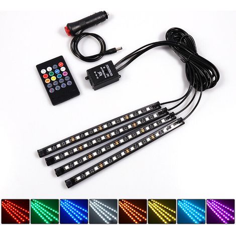 Luci per auto, 4 luci interne a LED per auto, 72 LED, luci interne per auto multicolori con funzione attivata dal suono e telecomando wireless, CC 12 V, CMODIHI (1/4)