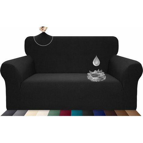 Stretchy, Waterproof and Scratch Resistant Sofa Cover for 2 Seater Couch Elegant Pattern With Non-Slip Foam Sticks (2 Seater Sofa, Black) (1/5)
