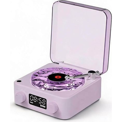 Tourne-Disque Vintage, Lecteur avec Veilleuse et Affichage de L'heure, Haut-Parleur Vintage, Lecteur CD Stéréo Portable pour Chambre à Coucher, Bureau (1/5)