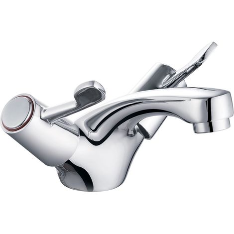 Two Handle Lever Basin Mixer With ABS Pop Up Wate Chrome Round Modern Bathroom