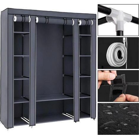 Armoire portable pour vêtements, organisateur de vêtements en tissu non tissé, armoire de rangement pour chambre à coucher, 146 44 175 cm, étagères de rangement Gris foncé
