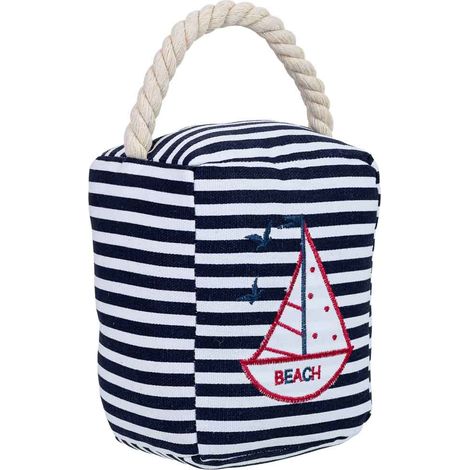 Tope de puerta de algodón con barco azul 14.5x10x5h cm