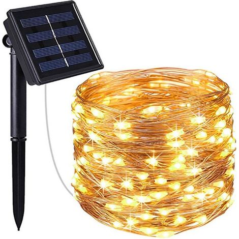 Guirlande Lumineuse Solaire Extérieure,12m 100 LED Solaire 8 Modes Guirlande Guinguette Solaire Exterieure étanche Décoration pour Jardin,Terrasse,Cour,Noël,Mariage,Fête Blanc Chaud [Classe én (1/5)
